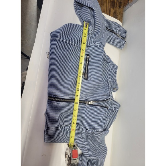 Vtg Banana Republic Women Blue Stripe Moto Jacket Size M Casual Layering Fashion - Picture 5 of 10